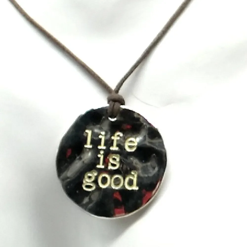 Life is Good & Enjoy the Little Things Reversible Silver-tone Pendant Necklace